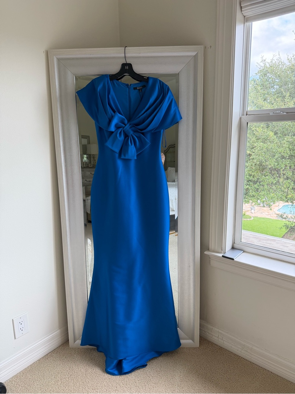 Badgley Mischka Vibrant Cobalt Blue Satin Maxi with Draped Bow